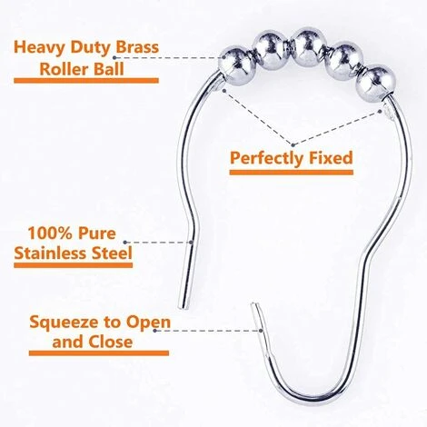 HIASDFLS Ganci Per Tende Da Doccia Anelli Per Tende In Acciaio Inossidabile Con Sfere In Metallo Lucido Anelli Per Tende Resistenti Per Bagni Set Di 12 Ganci - immagine 2