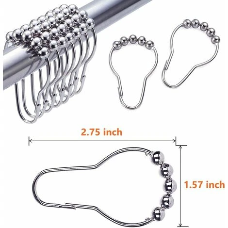 HIASDFLS Ganci Per Tende Da Doccia Anelli Per Tende In Acciaio Inossidabile Con Sfere In Metallo Lucido Anelli Per Tende Resistenti Per Bagni Set Di 12 Ganci - immagine 3