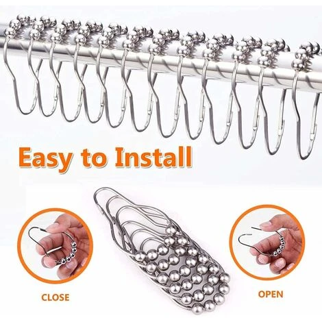 HIASDFLS Ganci Per Tende Da Doccia Anelli Per Tende In Acciaio Inossidabile Con Sfere In Metallo Lucido Anelli Per Tende Resistenti Per Bagni Set Di 12 Ganci - immagine 4