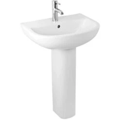 Lavabo Con Colonna 55 Cm In Ceramica Bianco Lucido Salvaspazio Monoforo