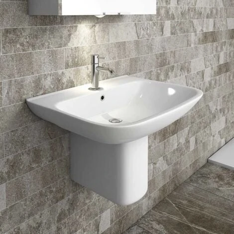 Lavabo Sospeso 65 Cm Con Semicolonna In Ceramica Bianco Lucido