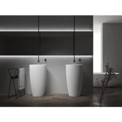Lavabo Freestanding TWZ316 Di Pietra Solida (Solid Stone) - 50 X 50 X 90 Cm - Colore A Scelta Bianco Opaco