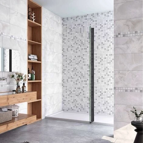40x200 Cm Doccia Walk In Paretina Movibile Paraspruzzo Vetro Temperato Da 8 Mm Trasparente Anticalcare Telaio Nero Opaco - immagine 3