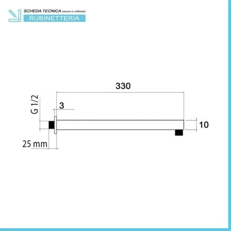 Braccio Doccia Nero Opaco Quadrato 33 Cm In Acciaio - immagine 2