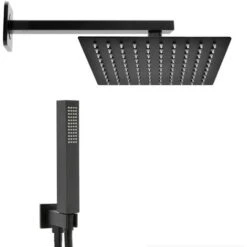 Set Doccia Quadrato Nero Opaco Completo Di Soffione 20x20 Cm E Set Doccetta