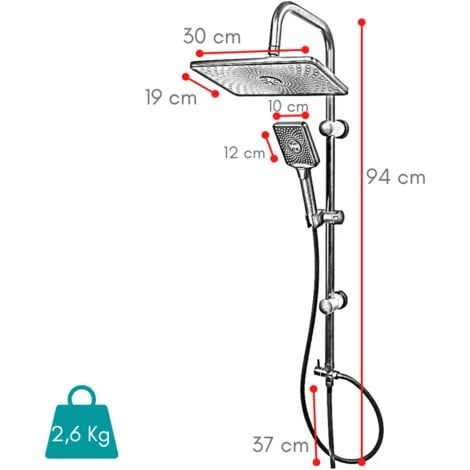 Colonna Doccia Senza Miscelatore ZIK, Saliscendi Con Soffione E Doccetta Estraibile 3 Getti + Deviatore - Nero - immagine 2
