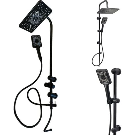 Colonna Doccia Senza Miscelatore ZIK, Saliscendi Con Soffione E Doccetta Estraibile 3 Getti + Deviatore - Nero - immagine 5
