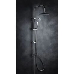 Saliscendi Per Doccia Asta In Ottone Con Soffione Tondo E Doccetta Mod. Alaska