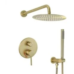 Sistema Doccia Oro Spazzolato, Set Doccia A Incasso Con Soffione E Doccetta, 25X25cm Soffione Doccia A Pioggia Per Bagno