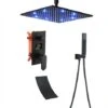 LED Sistema Doccia Con Display Digitale, Nero Colonna Doccia Montaggio A Soffitto Set Doccia Con Soffione Doccia A Pioggia, Doccetta, Cascata Rubinetto Vasca,16 Inches