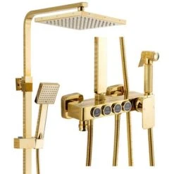 Colonna Doccia D'oro Sistema Doccia Montaggio A Parete Set Doccia Con 22 Cm * 22 Cm Soffione Doccia A Pioggia, Doccetta, Rubinetto Vasca, Doccetta Bidet