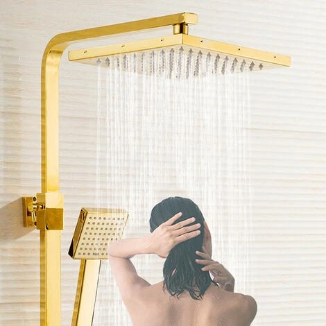 Colonna Doccia D'oro Sistema Doccia Montaggio A Parete Set Doccia Con 22 Cm * 22 Cm Soffione Doccia A Pioggia, Doccetta, Rubinetto Vasca, Doccetta Bidet - immagine 2