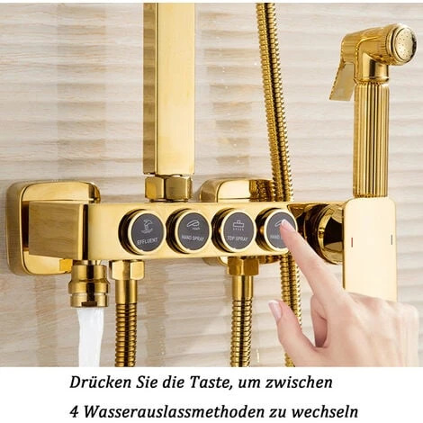 Colonna Doccia D'oro Sistema Doccia Montaggio A Parete Set Doccia Con 22 Cm * 22 Cm Soffione Doccia A Pioggia, Doccetta, Rubinetto Vasca, Doccetta Bidet - immagine 3