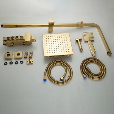 Colonna Doccia D'oro Sistema Doccia Montaggio A Parete Set Doccia Con 22 Cm * 22 Cm Soffione Doccia A Pioggia, Doccetta, Rubinetto Vasca, Doccetta Bidet - immagine 5
