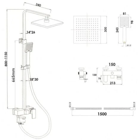 Set Doccia - Con Rubinetto Vasca - Doccetta - E Soffione A Pioggia 30cm - immagine 4