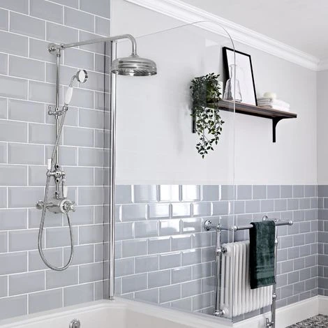 Hudson Reed Elizabeth Sistema Doccia A 2 Vie Completo Di Miscelatore Termostatico&44 Colonna&44 Soffione E Doccetta - Ottone Solido E Ceramica Bianca - Cromo Lucido