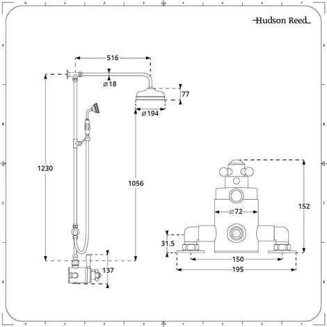 Hudson Reed Elizabeth Sistema Doccia A 2 Vie Completo Di Miscelatore Termostatico&44 Colonna&44 Soffione E Doccetta - Ottone Solido E Ceramica Bianca - Cromo Lucido - immagine 5
