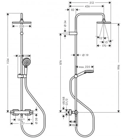 Hansgrohe Vernis Shape, Colonna Doccia 230 1 Getto EcoSmart 9 L/min Con Miscelatore Termostatico, Cromata (26097000hansgrohe) - immagine 3