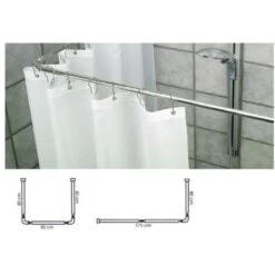 Trade Shop - Supporto Tenda Doccia In Acciaio Grigio Bagno 80x80x80 Bastone Asta Telaio Curvo