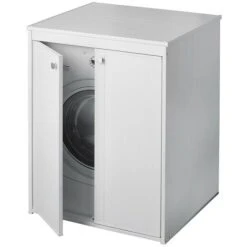 Coprilavatrice Da Esterno 70x60 Cm 2 Ante In Pvc Bianco In Kit Di Montaggio