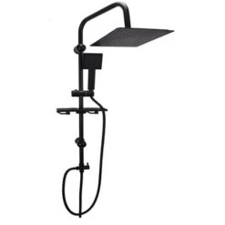 Colonna Doccia Moderna Saliscendi Con Soffione Quadrato Doccetta Telefono E Portasapone Per Box Doccia Nero