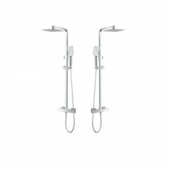 Set Colonna Doccia Termostatica In Acciaio Ed Ottone Completa Di Soffione Slim Doccino E Flessibile, Canna Regolabile In Altezza