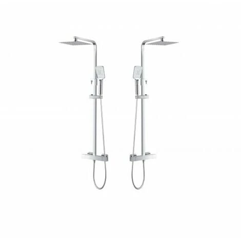 Set Colonna Doccia Termostatica In Acciaio Ed Ottone Completa Di Soffione Slim Doccino E Flessibile, Canna Regolabile In Altezza