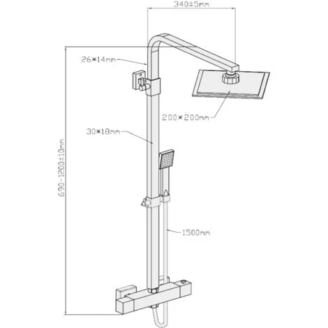 Set Colonna Doccia Termostatica In Acciaio Ed Ottone Completa Di Soffione Slim Doccino E Flessibile, Canna Regolabile In Altezza - immagine 2