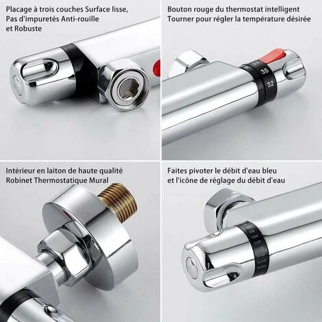 LITZEEMiscelatore Termostatico Per Doccia In Ottone Cromato Antiscottatura 38℃ Con Protezione Di Sicurezza Argento Per Bagno-4 Punti - immagine 2