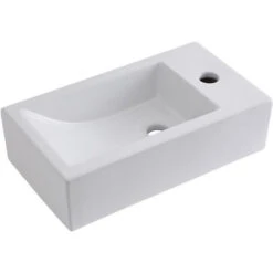 Hudson Reed Sandford Lavabo D'Appoggio Rettangolare Per Bagni - Lavandino Bagno Con Design Moderno - Ceramica Bianca - 1 X Foro Per La Rubinetteria - 450 X 250 X 120mm