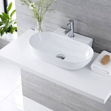 Hudson Reed Otterton Lavabo D'Appoggio Ovale Per Bagni - Lavandino Bagno Con Design Moderno - Ceramica Bianca - 1 X Foro Per Rubinetteria - 555 X 395 X 120mm - immagine 2