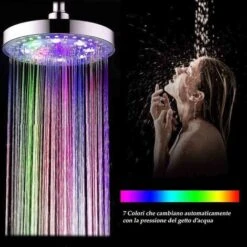 Soffione Doccia Con Led Rgb Rotondo Ø 22 Cm Per Cromoterapia Doccia Emozionale Doccetta Multicolore