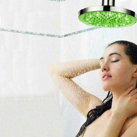 Soffione Doccia Con Led Rgb Rotondo Ø 22 Cm Per Cromoterapia Doccia Emozionale Doccetta Multicolore - immagine 2