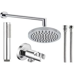 Kit Doccia Rotondo Con Soffione D 20 Cm E Con Doccino E Flessibile Cromati