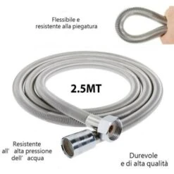 Trade Shop - Tubo Flessibile Soffione Doccino Per Doccia Vasca Bagno 2.5mt In Acciaio Cromato