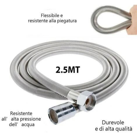 Trade Shop - Tubo Flessibile Soffione Doccino Per Doccia Vasca Bagno 2.5mt In Acciaio Cromato