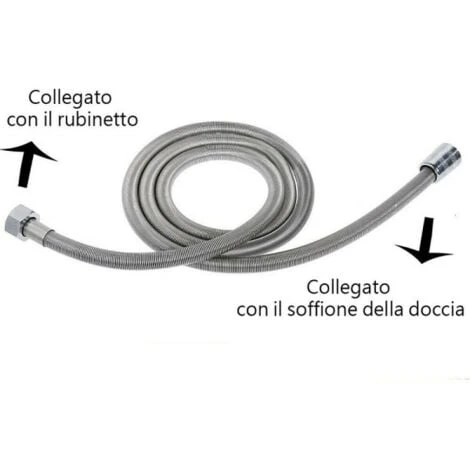 Trade Shop - Tubo Flessibile Soffione Doccino Per Doccia Vasca Bagno 2.5mt In Acciaio Cromato - immagine 4