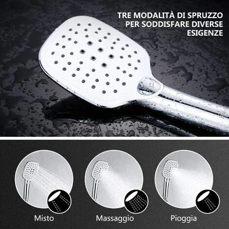 DALMO Colonna Da Doccia, Sistema Doccia Senza Miscelatore Con Soffione Da Testa Quadrato E Soffione A Mano Con 3 Modi Di Spruzzo, Sistema Da Bagno Regolabile E Brillante- DBWF01XS - immagine 3