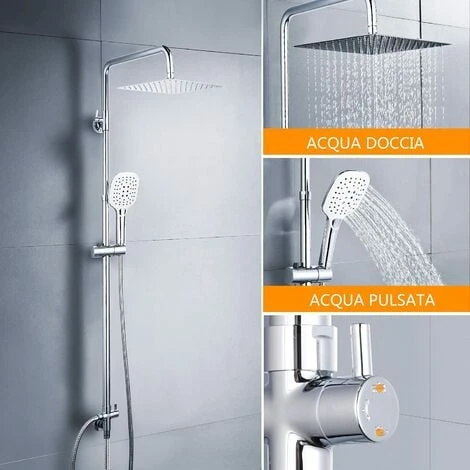 DALMO Colonna Da Doccia, Sistema Doccia Senza Miscelatore Con Soffione Da Testa Quadrato E Soffione A Mano Con 3 Modi Di Spruzzo, Sistema Da Bagno Regolabile E Brillante- DBWF01XS - immagine 4