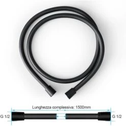 Heilmetz Tubo Doccia 1,5 M Tubo Doccia Premium Con Antitorsione Tubo Doccia Liscio In PVC Con Attacco Universale G 1/2 Standard Nero