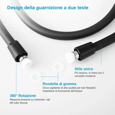 Heilmetz Tubo Doccia 1,5 M Tubo Doccia Premium Con Antitorsione Tubo Doccia Liscio In PVC Con Attacco Universale G 1/2 Standard Nero - immagine 3