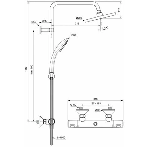 Ideal Standard CeraTherm - Set Doccia Termostatico, Diametro 20 Cm, Cromo A7226AA - immagine 2