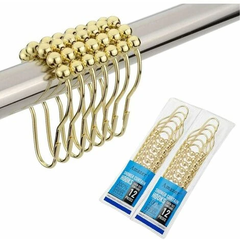 Anelli E Ganci Per Tende Da Doccia In Confezione Da 2, Anelli E Ganci Per Tende Da Doccia In Acciaio Inossidabile Antiruggine - Set Di 24 Oro Lucido