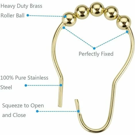 Anelli E Ganci Per Tende Da Doccia In Confezione Da 2, Anelli E Ganci Per Tende Da Doccia In Acciaio Inossidabile Antiruggine - Set Di 24 Oro Lucido - immagine 3