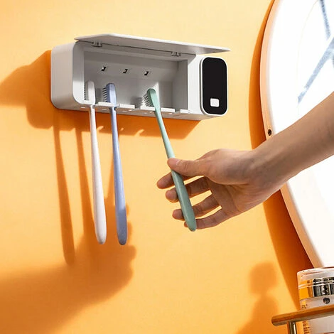 Smart UV Sterilizzazione Portaspazzolino Sterilizzatore Per Spazzolino Da Denti A Parete Portaspazzolino Multifunzione Senza Punzonatura Bianco - immagine 2