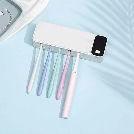 Smart UV Sterilizzazione Portaspazzolino Sterilizzatore Per Spazzolino Da Denti A Parete Portaspazzolino Multifunzione Senza Punzonatura Bianco - immagine 3
